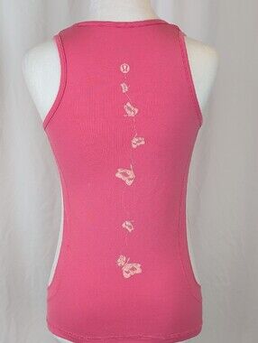 Lululemon Butterfly Embroidered Racerback Tank Top Pink White Size 8